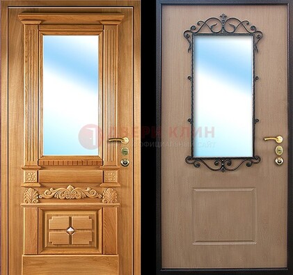 Светлая стальная дверь со стеклом ДС-2 в кирпичный дом в Рязани