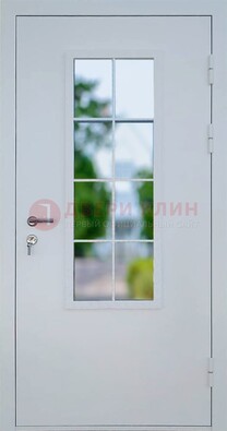 Белая железная дверь порошок со стеклом ДС-31 в Рязани