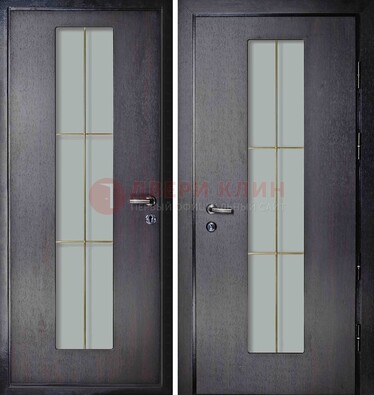 Темная стальная дверь со стеклом ДС-3 для загородного дома в Рязани