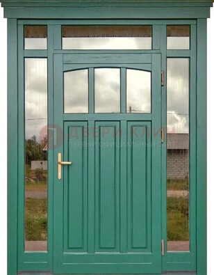 Зеленая металлическая дверь МДФ со стеклом ДС-43 в Рязани