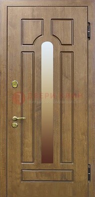 Коричневая железная дверь со стеклом ДС-4 в коттедж в Рязани