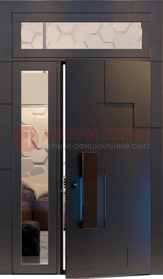 Чёрная двухстворчатая металлическая дверь со стеклом ДС-64 в Рязани