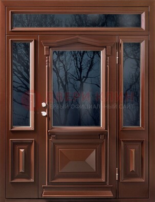 Коричневая металлическая дверь со стеклом ДС-67 в Рязани