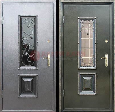 Звукоизоляционная металлическая дверь со стеклом и ковкой ДСК-12 в Рязани