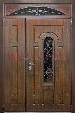 Большая металлическая дверь со стеклом и ковкой ДСК-145 в Рязани
