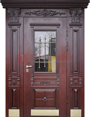 Железная парадная дверь массив дуба со стеклом и ковкой ДСК-175 в Рязани