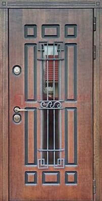 Входная железная дверь винорит со стеклом и ковкой ДСК-183 в Рязани
