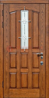 Стальная дверь со стеклом и ковкой для частного дома ДСК-192 в Рязани