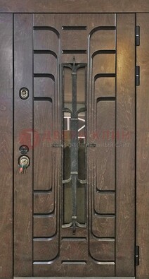 Современная стальная дверь со стеклом и ковкой ДСК-193 в Рязани