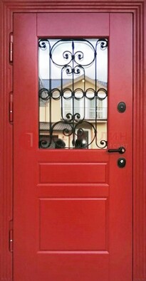 Красная железная дверь Винорит со стеклом и ковкой ДСК-205 в Рязани