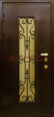 Металлическая дверь с армированным стеклопакетом и ковкой ДСК-20 в Рязани