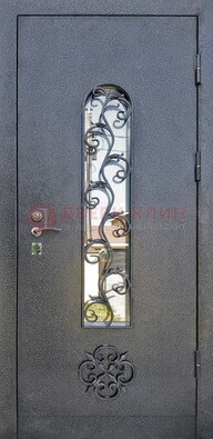 Темная стальная дверь Порошок со стеклом и ковкой ДСК-217 в Рязани