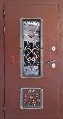 Уличная дверь Порошок со стеклом и ковкой для дома ДСК-218 в Рязани
