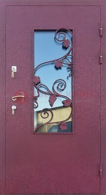 Железная дверь Порошок со стеклом и ковкой лозы ДСК-220 в Рязани