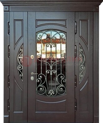 Полуторная железная дверь Винорит со стеклом и ковкой ДСК-231 в Рязани