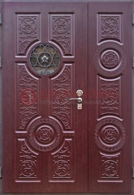 Красная железная дверь Винорит со стеклом и ковкой ДСК-235 в Рязани