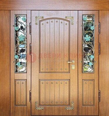 Железная дверь Винорит со стеклом и ковкой лозы ДСК-236 в Рязани