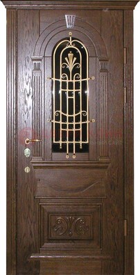 Железная дверь со стеклом и ковкой в классическом стиле ДСК-23 в Рязани