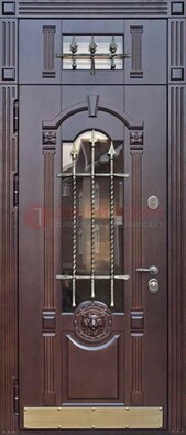 Металлическая дверь массив со стеклом и ковкой с фрамугой ДСК-249 в Рязани