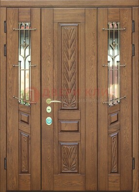 Полуторная стальная дверь массив со стеклом и ковкой ДСК-250 в Рязани