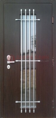 Современная стальная дверь с Виноритом стеклом и ковкой ДСК-262 в Кингисеппе