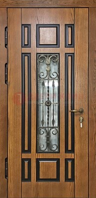 Двухцветная железная дверь Винорит со стеклом и ковкой ДСК-264 в Рязани