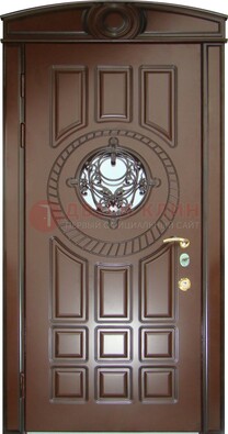 Шоколадная металлическая дверь Винорит со стеклом и ковкой ДСК-269 в Рязани