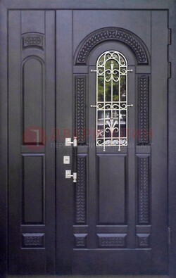 Входная дверь Винорит со стеклом и ковкой с узором ДСК-270 в Рязани