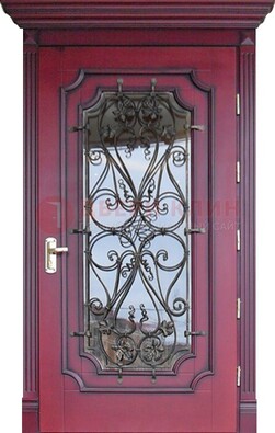 Красная стальная дверь Винорит со стеклом и ковкой ДСК-271 в Рязани