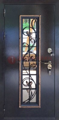Железная дверь с порошковым напылением стеклом и ковкой ДСК-279 в Ступино