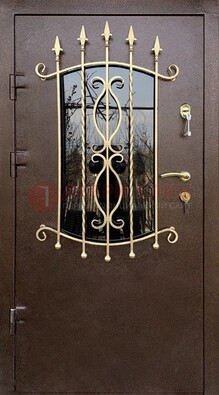 Стальная дверь Порошок со стеклом и ковкой для дома ДСК-280 в Рязани