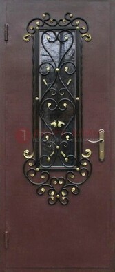 Простая металлическая дверь с Порошком стеклом и ковкой ДСК-281 в Рязани