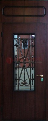 Высокая стальная дверь со стеклом и ковкой ДСК-32 в Рязани