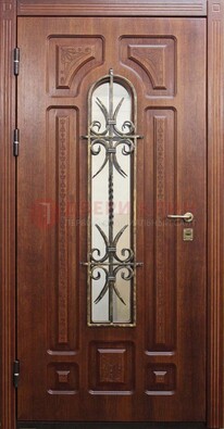 Тяжелая стальная дверь со стеклом и ковкой ДСК-42 в Рязани