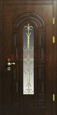 Дизайнерская металлическая дверь со стеклом и ковкой ДСК-50 в Домодедово