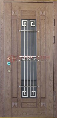 Стандартная железная дверь со стеклом темным и ковкой ДСК-5 в Рязани