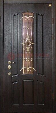 Металлическая дверь со стеклом и ковкой ДСК-79 для загородного дома в Рязани