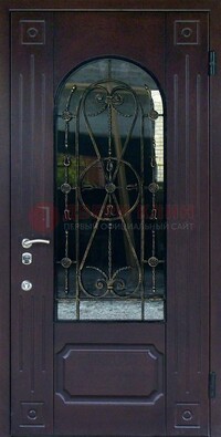 Стальная дверь со стеклом и ковкой ДСК-80 в загородный дом в Рязани
