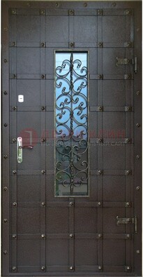 Стальная дверь со стеклом и ковкой ДСК-84 с утеплением в Рязани