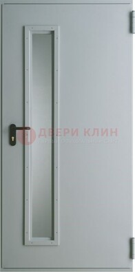 Белая железная техническая дверь со вставкой из стекла ДТ-9 в Рязани