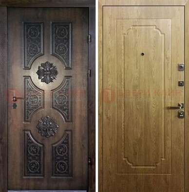 Железная коричневая дверь с виноритом и Золотой дуб внутри ДВТ-101 в Рязани