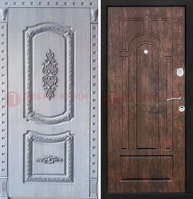 Железная дверь с узором и виноритом внутри Тисненый орех ДВТ-102 в Рязани