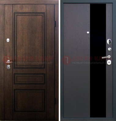 Входная дверь Итальянский орех с МДФ с черным стеклом ДМ-1199 в Рязани
