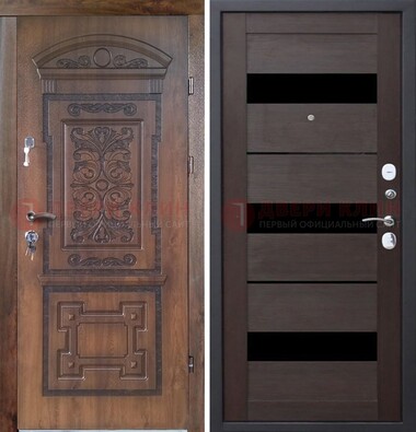 Стальная коричневая филенчатая дверь с виноритом и светлой МДФ ДВТ-122 в Рязани