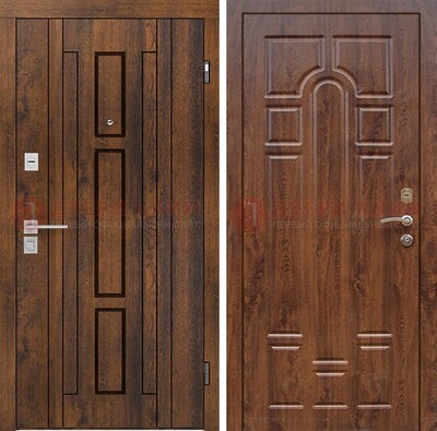 Стальная коричневая дверь с МДФ и коричневой МДФ внутри ДМ-1388 в Рязани