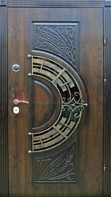 Металлическая филенчатая дверь с виноритом и МДФ Шоколад ДВТ-144 в Рязани
