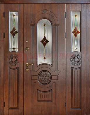 Парадная полуторная дверь с виноритом и витражом ДВТ-172 в Рязани