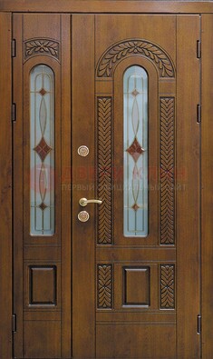 Темная стальная дверь с виноритом и стеклом ДВТ-179 в Рязани