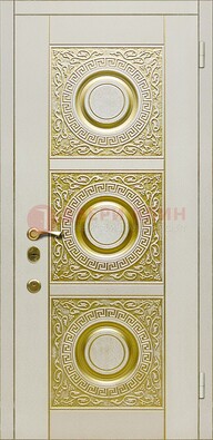 Белая входная дверь с виноритом и рисунком ДВТ-17 в Рязани