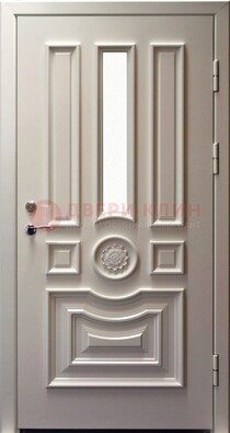 Белая уличная дверь с виноритом и стеклом ДВТ-201 в Рязани